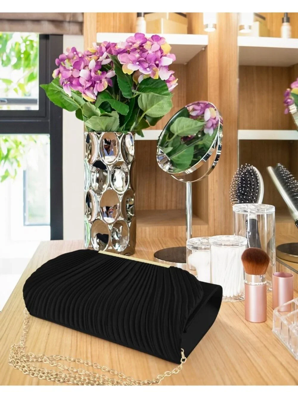 Women's Black Clutch Purse Evening Envelope Wedding Crossbody Shoulder Bag